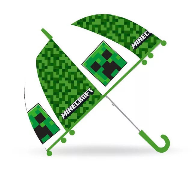 Mojang Minecraft Gennemsigtig Børneparaply – Semi-automatisk Ø70 cm
