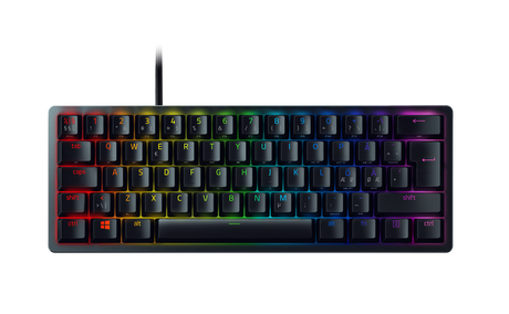 Razer Huntsman Mini – Mini 60% – Nordic – Clicky Purple – Sort – tastatur med RGB set ovenfra; producentillustration, varen har nordisk layout