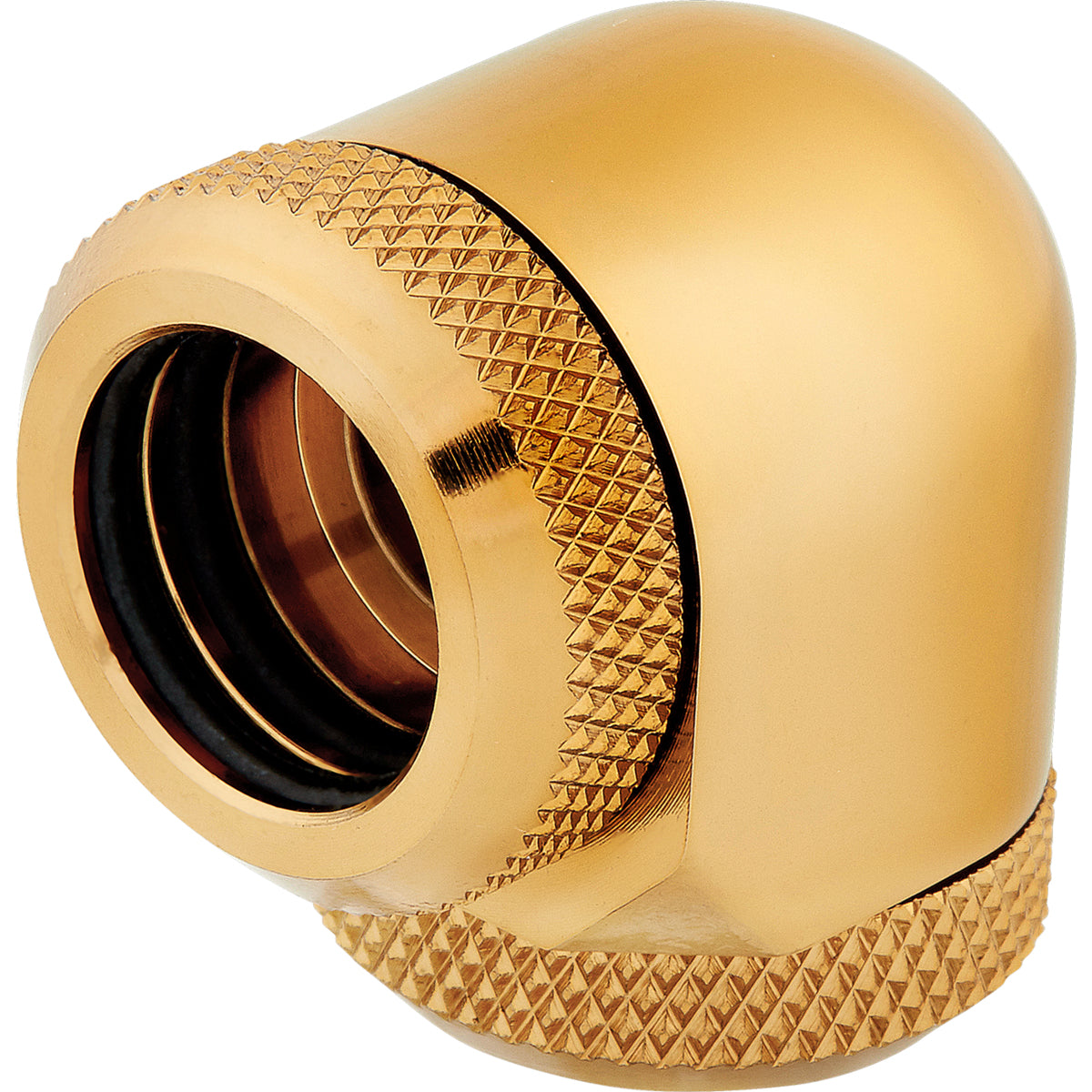CORSAIR Hydro X Series XF Hardline 90° 14mm OD Vinklet fitting til flydende kølesystem 2-pack Guld