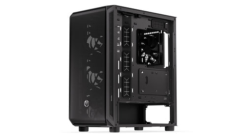 Sort Endorfy ARX 500 Air-PC-kabinet – med åbent kabelrum og bagblæser