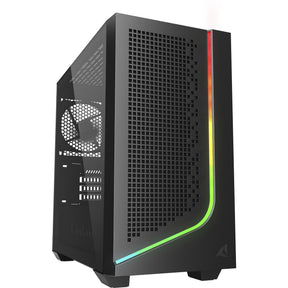 Sort Sharkoon J1000 ARGB med perforeret front, lysstribe og glasside
