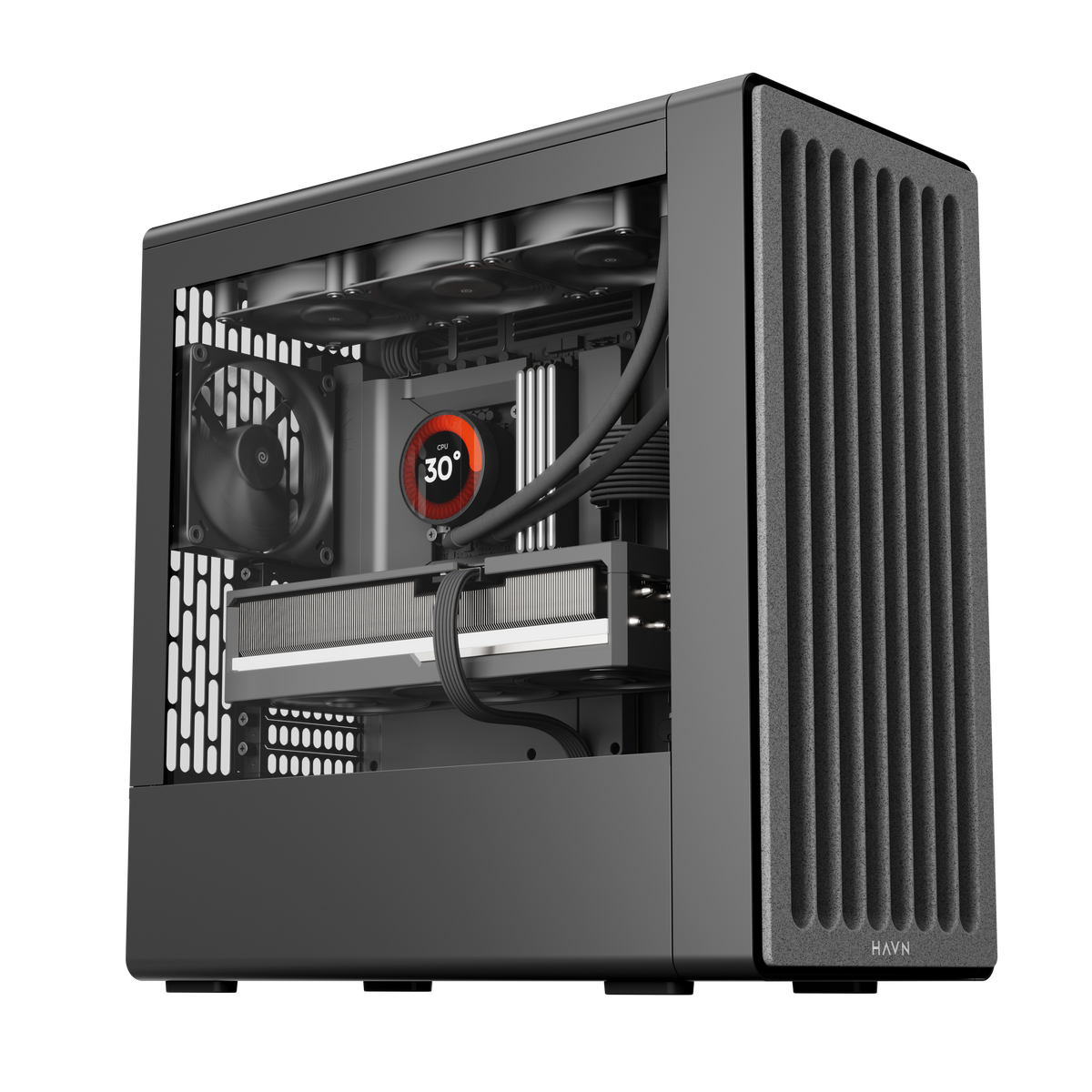 HAVN BF 360 Flow – sort Mid Tower kabinet med præinstallerede high-performance fans