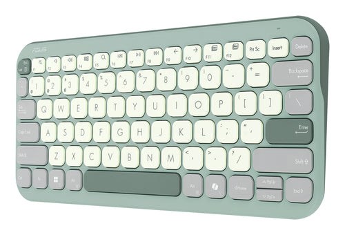 ASUS Marshmallow Keyboard KW100 – taster og arbejdsflade set ovenfra (vinkel 3); tastaturlayout illustrativt