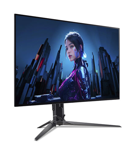 Acer Predator X32X3 OLED – skærm og stativ set fra venstre