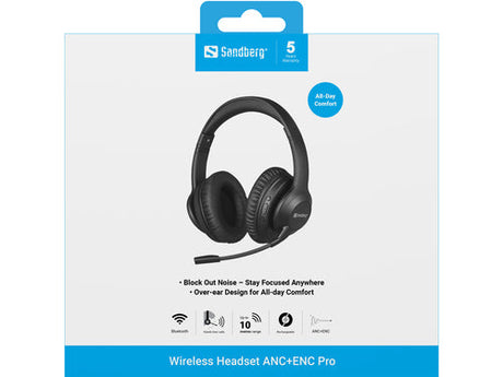 Sandberg Trådløst Headset ANC+ENC Pro - Sort