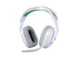 Hvidt Logitech G522 LIGHTSPEED-headset – med mikrofon og RGB-belysning, set skråt