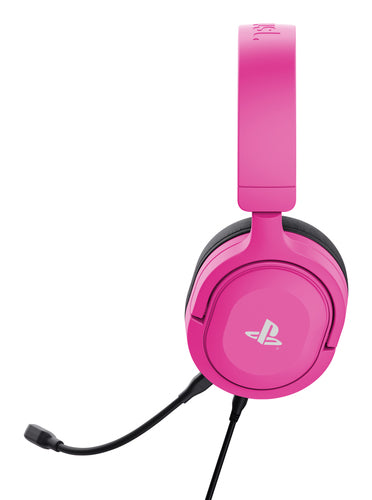 Trust GXT 498P Forta – lyserødt gamingheadset til PS5 og PS4 – set fra siden
