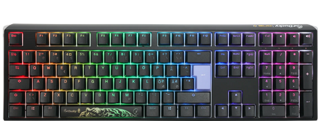 Sort Ducky One 3 Fullsize-tastatur med nordiske taster og RGB-belysning, set oppefra