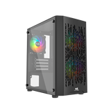 Sort PC-kabinet med glasside, meshfront og RGB-blæser