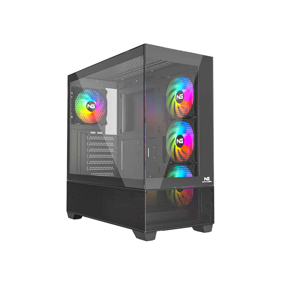 Sort Nordic Gaming Hugin-PC-kabinet med glasside og RGB-blæsere