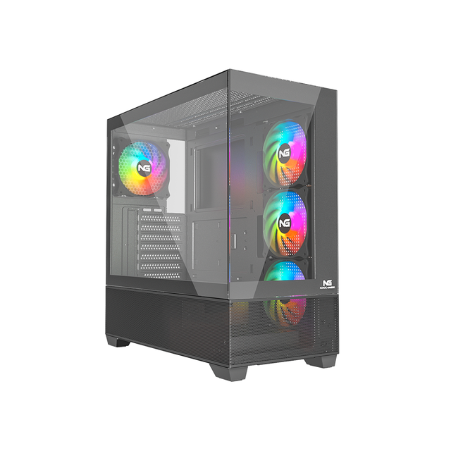 Sort Nordic Gaming Hugin-PC-kabinet med glasside og RGB-blæsere