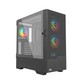 Sort Nordic Gaming Munin-PC-kabinet med glasside og RGB-blæsere