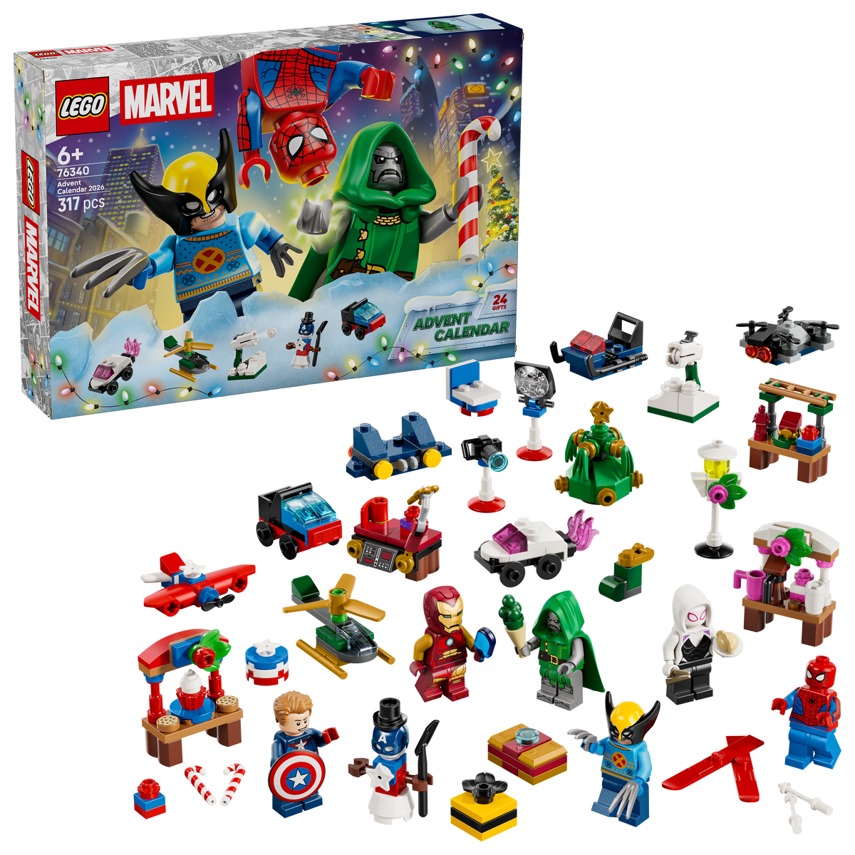 LEGO 76340 Marvel-julekalender – med alle minifigurer og små modeller