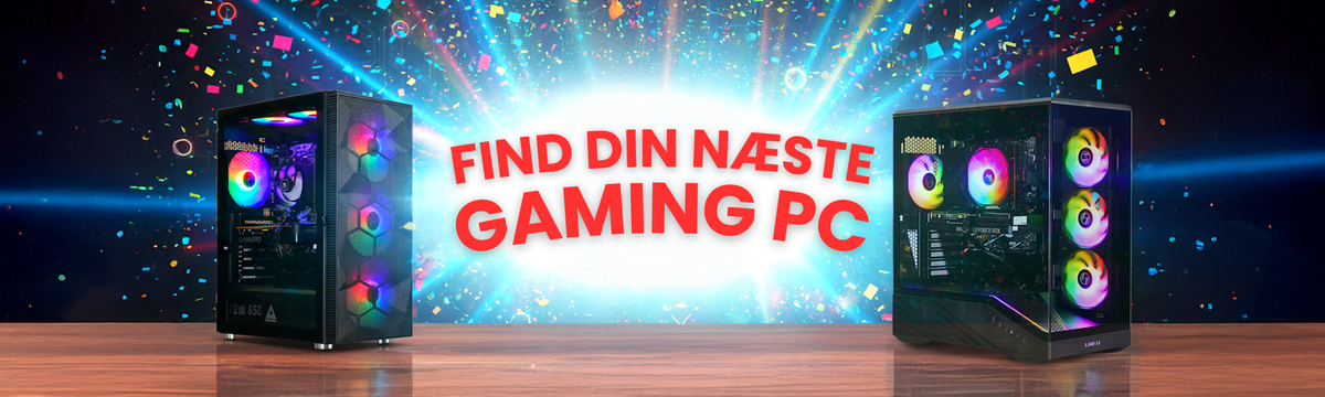 Find din næste gaming-PC – banner med RGB-belyste computere