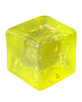 Gennemsigtig gulgrøn Cube Squishy formet som terning