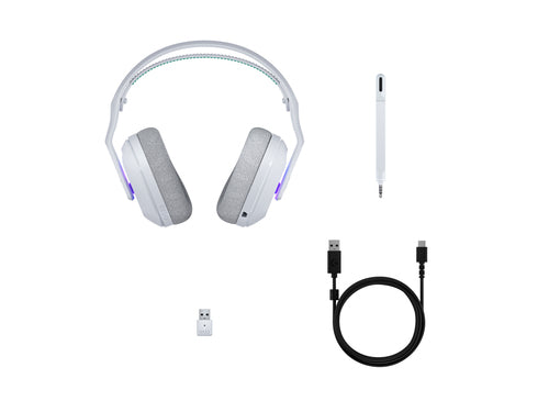 Hvidt Logitech G522 LIGHTSPEED-headset – med aftagelig mikrofon, USB-modtager og kabel