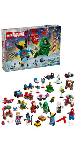 LEGO 76340 Marvel-julekalender – oversigt over æske og indhold