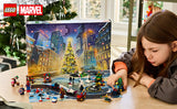LEGO 76340 Marvel-julekalender – med barn og udfoldet kalender