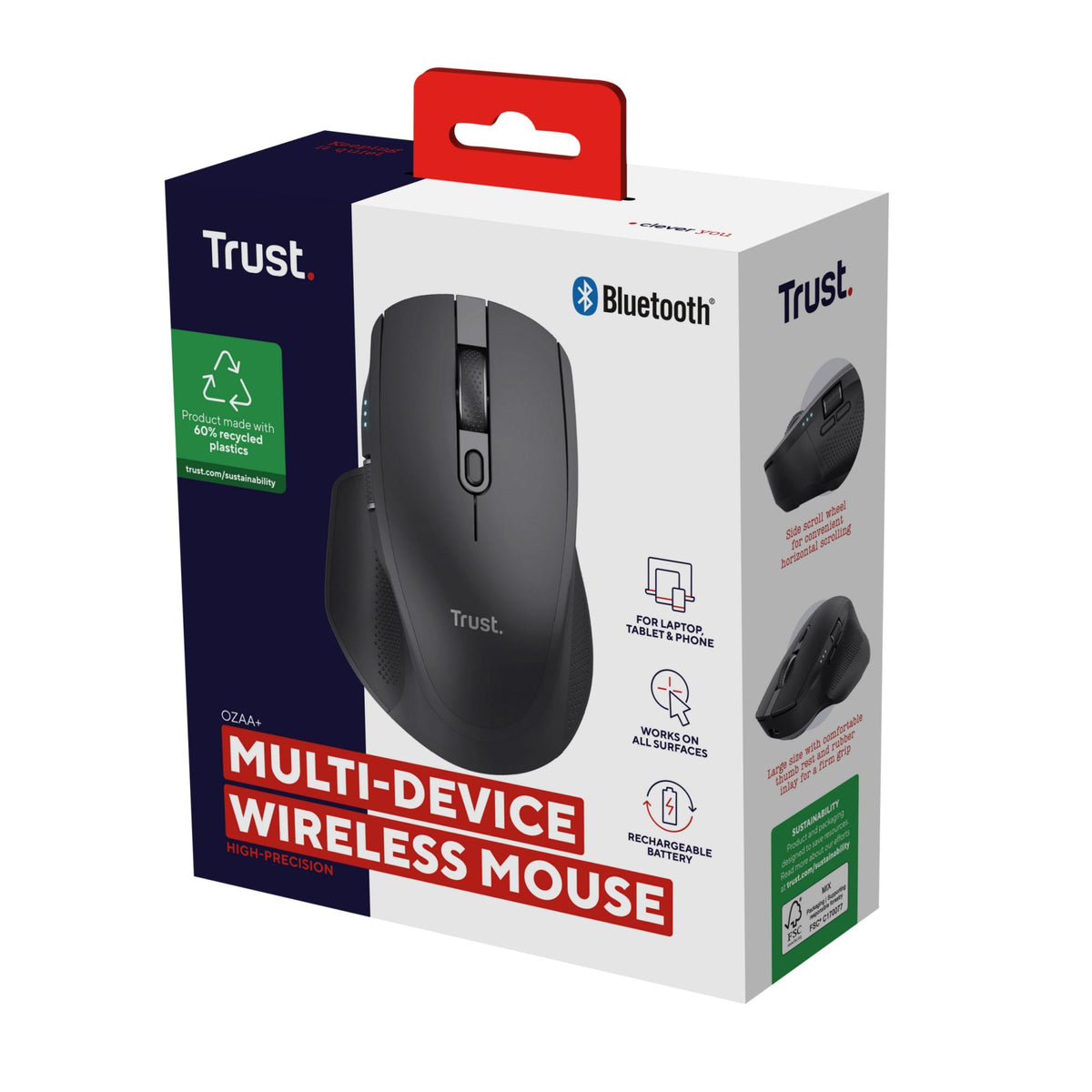 TRUST OZAA+ MULTI-CONNECT TRÅDLØS MUS - SORT