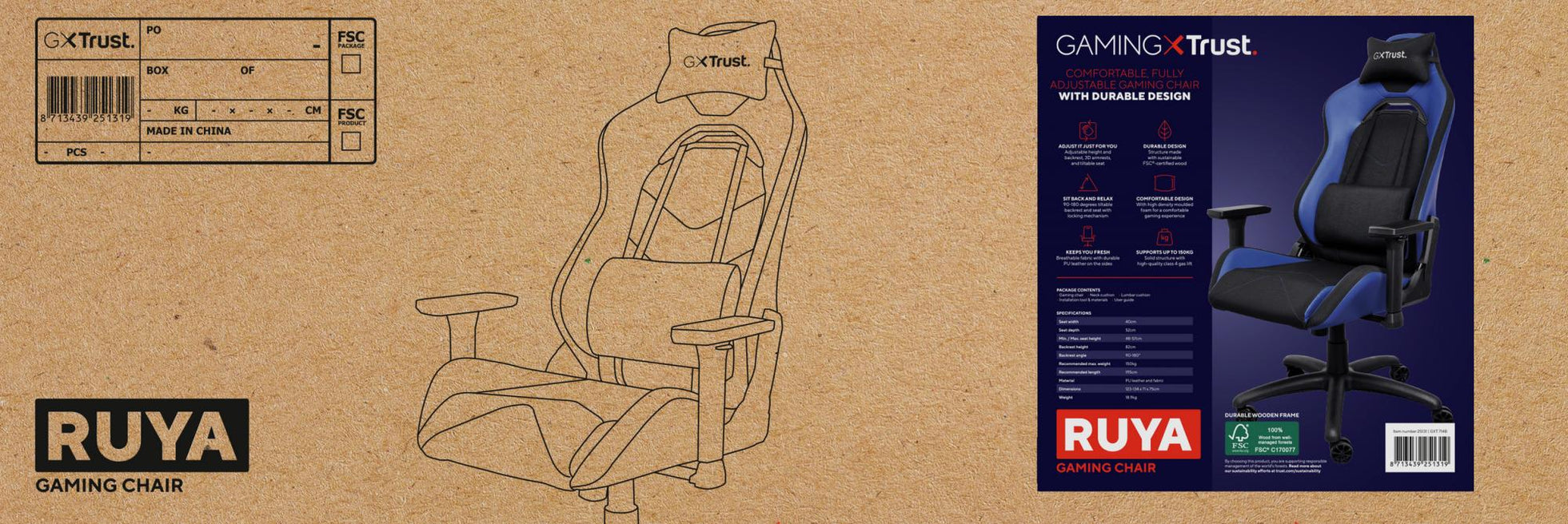 TRUST GXT714B RUYA GAMING CHAIR - BLUE