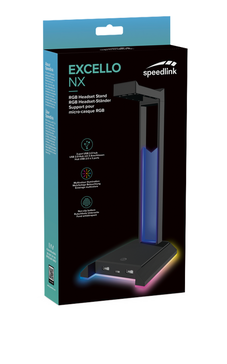 Speedlink - EXCELLO Illuminated Headset Stand, 3-Port USB 2.0 Hub, integrated Soundcard, black