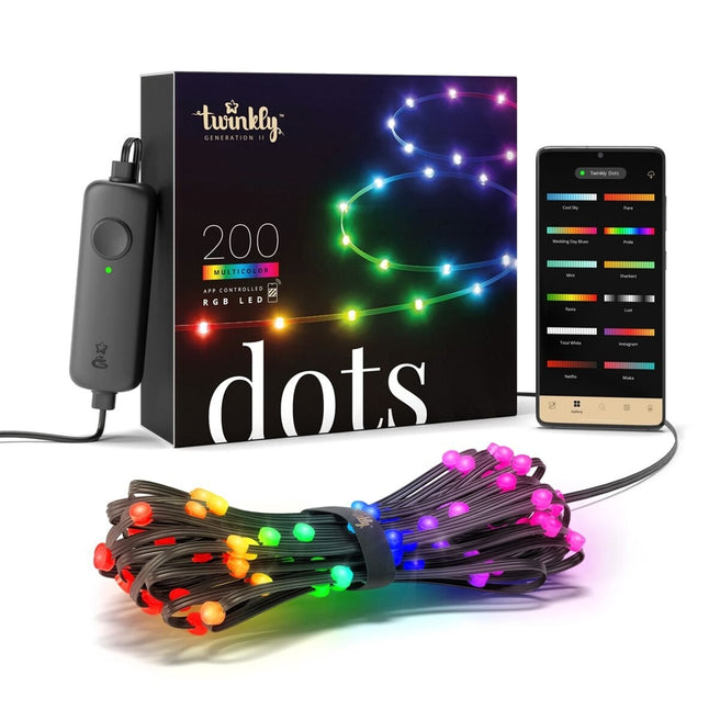 Twinkly Dots 200L RGB LED strip med sort ledning 10 meter