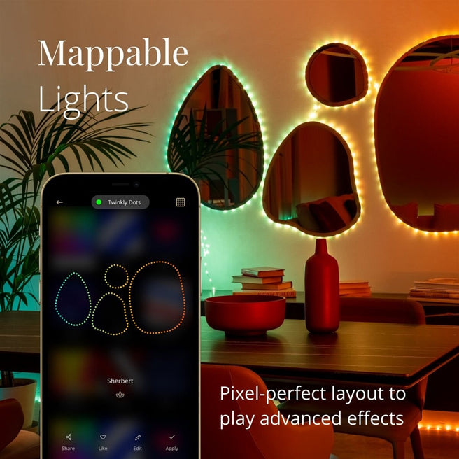 Twinkly Dots 200L RGB LED strip med sort ledning 10 meter